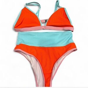 SHEIN Orange and Blue Bikini Set
